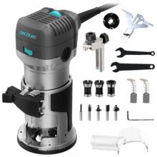 MultiShape 500 Fresadora con 710W de potencia. Incluye 5 fresas y cabezales de diferentes tamaños. Velocidad y profundidad regulable. Incluye tope paralelo.