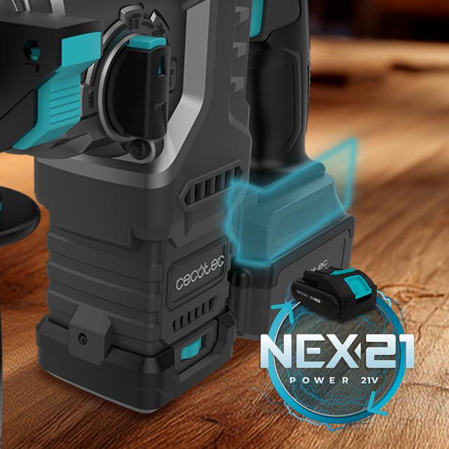 PowerForce 8000 ShockAbsorber Killer Marteau perforateur SDS Plus avec batterie NEX21. Moteur sans balais (Brushless). Force de frappe de 3 J. 3 en 1. Shock Absorber. Vitesse réglable. Adaptateur pour forets conventionnels. Mallette, forets et burins inclus.