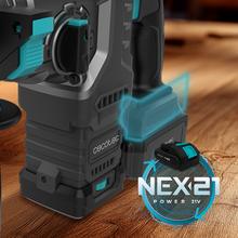 PowerForce 8000 ShockAbsorber Killer Marteau perforateur SDS Plus avec batterie NEX21. Moteur sans balais (Brushless). Force de frappe de 3 J. 3 en 1. Shock Absorber. Vitesse réglable. Adaptateur pour forets conventionnels. Mallette, forets et burins inclus.