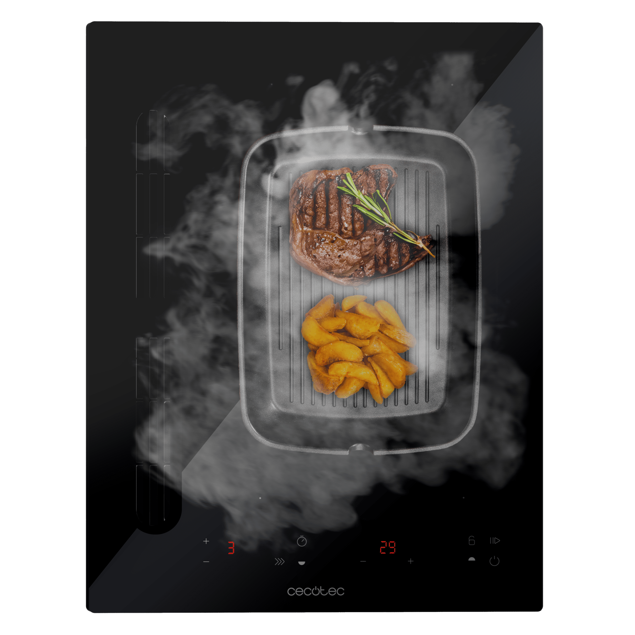 Bolero Squad IH 2200 FullFlex Plaque à induction compacte 1 foyer FullFlex avec hotte aspirante intégrée, puissance maximale de 3500 W, 9 niveaux de puissance avec Booster, Stop&Go, aspiration de 500 m3/h, 4 vitesses avec fonction Booster, Touch Control.