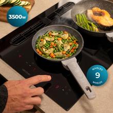 Bolero Squad IH 2200 FullFlex ShieldGlassPlaque à induction compacte 1 foyer FullFlex avec hotte aspirante intégrée, finition ShieldGlass, puissance maximale de 3500 W, 9 niveaux de puissance avec Booster, Stop&Go, aspiration de 500 m3/h, 4 vitesses avec fonction Booster, Touch Control.