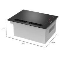 Bolero Squad IH 2200 FullFlex ShieldGlass Placa de indução compacta de 1 zona FullFlex com exaustor integrado, acabamento ShieldGlass, potência máxima 3500W, 9 níveis de potência com Booster, Stop&Go, aspiração 500m3/h, 4 velocidades com função Booster, Touch Control.