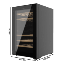 Bolero GrandSommelier Duo 52000 Black Vinoteca libre instalación con cristal negro, Doble zona temperatura 5ºC a 20ºC, Capacidad 52 Botellas, Dimensiones 84x59,5cm, Iluminación LED, Compresor integrado, Display LED Interior, Funcionamiento silencioso, 5 Estantes madera.