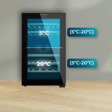 Bolero GrandSommelier Duo 52000 Black Vinoteca libre instalación con cristal negro, Doble zona temperatura 5ºC a 20ºC, Capacidad 52 Botellas, Dimensiones 84x59,5cm, Iluminación LED, Compresor integrado, Display LED Interior, Funcionamiento silencioso, 5 Estantes madera.