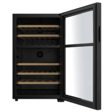 Bolero GrandSommelier Duo 52000 Black Vinoteca libre instalación con cristal negro, Doble zona temperatura 5ºC a 20ºC, Capacidad 52 Botellas, Dimensiones 84x59,5cm, Iluminación LED, Compresor integrado, Display LED Interior, Funcionamiento silencioso, 5 Estantes madera.