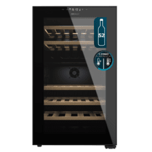 Bolero GrandSommelier Duo 52000 Black Vinoteca libre instalación con cristal negro, Doble zona temperatura 5ºC a 20ºC, Capacidad 52 Botellas, Dimensiones 84x59,5cm, Iluminación LED, Compresor integrado, Display LED Interior, Funcionamiento silencioso, 5 Estantes madera.