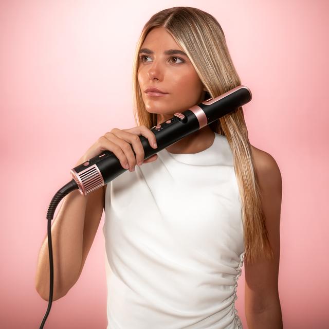 CeramicCare 8in1 AirGlam Gyro Champagne Moldeador de pelo con 8 cabezales para alisar, moldear y rizar tu cabello, motor brushless, función rotativa y revestimiento de cerámica y queratina