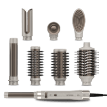 CeramicCare 8in1 AirGlam Gyro Champagne Moldeador de pelo con 8 cabezales para alisar, moldear y rizar tu cabello, motor brushless, función rotativa y revestimiento de cerámica y queratina