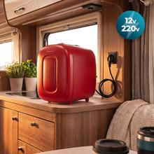 Bolero MiniCooling 4L Capri Red Frigorifero MiniCooling Bora Red da 4 litri, funzionamento a 12-220 V, compatibile con auto e camper, funzione di raffreddamento e riscaldamento con intervallo di temperatura da 7 a 50 °C e trasporto facile.