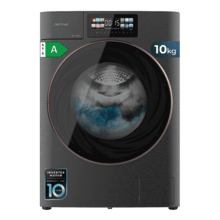 Bolero Wash&Dry 106950 Autodose Inverter 3D Steel Lavadora secadora Autodosis de carga frontal color titanium de 10/6 kg de capacidad, 1400 rpm y clase A, con diseño Core Matrix Screen 9,2" y Core Body, 13 programas y Motor Inverter Plus, SteamMax, secado automático, Sanitize, OnSmart, Fuzzy Logic, Smooth Wash, puerta XXL y luz interior.