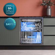 Bolero Aguazero 6280 Full-BI Lavavajillas integrable 60 cm, 16 cubiertos, clase D, motor Inverter Plus Duo, 6 programas, Panel Touch, FloorView Light, Extra Hygiene, Super Dry, Save+, Silent Wash, Half Load, AutoClean, Extra Rapid, Delay Start, bandeja superior ajustable y bandeja especial para cubiertos