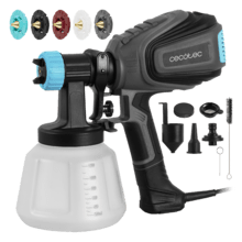 TotalPaint 750 Pistola de pintura con 700W de potencia. Control total del caudal hasta 1200ml/min. Incluye 5 boquillas. Contenedores de 1200ml.