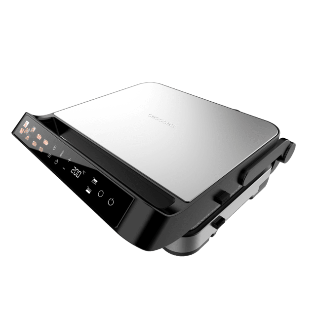 Rock'nGrill 2000 PerfectCook Griglia elettrica da 2000 W con sonda di temperatura, piastre rimovibili con rivestimento RockStone lavabili in lavastoviglie e apertura fino a 105º.