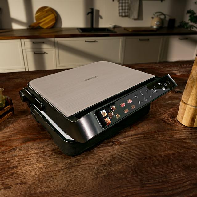 Rock'nGrill 2000 PerfectCook Griglia elettrica da 2000 W con sonda di temperatura, piastre rimovibili con rivestimento RockStone lavabili in lavastoviglie e apertura fino a 105º.