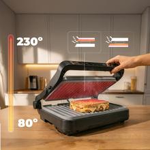 Rock'nGrill 2000 PerfectCook Parrilla eléctrica de 2000W con sonda de temperatura, placas extraíbles con revestimiento RockStone aptas para lavavajillas y apertura de hasta 105º.