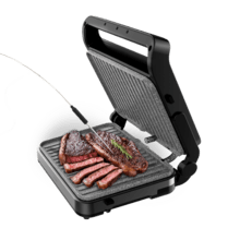Rock'nGrill 2000 PerfectCook Gril électrique de 2000 W avec sonde de température, plaques amovibles avec revêtement RockStone lavables au lave-vaisselle et ouverture jusqu'à 105º.