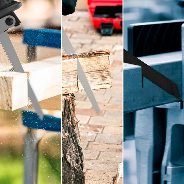 LongFlex 1200 Home&Garden Akku-Säbelsäge.  Enthält 2 x 12V-Akkus. Zubehör zum Schneiden von Ästen. Inklusive 6 Klingen und Koffer.