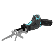 LongFlex 1200 Home&Garden Akku-Säbelsäge.  Enthält 2 x 12V-Akkus. Zubehör zum Schneiden von Ästen. Inklusive 6 Klingen und Koffer.