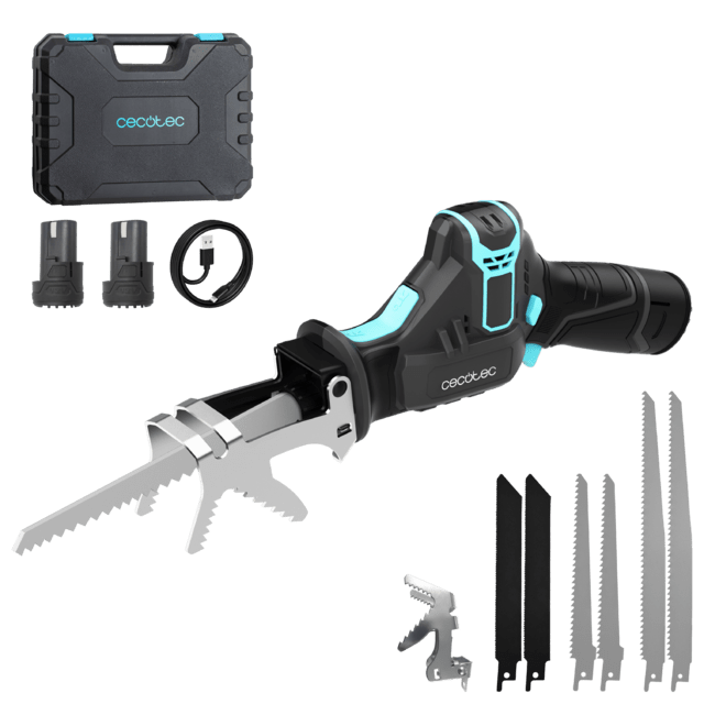 LongFlex 1200 Home&Garden Akku-Säbelsäge.  Enthält 2 x 12V-Akkus. Zubehör zum Schneiden von Ästen. Inklusive 6 Klingen und Koffer.