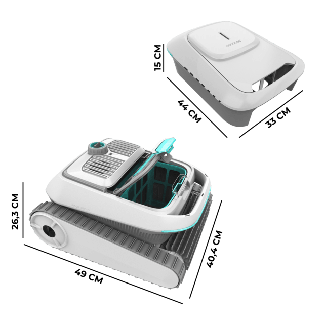 Conga Pooldroid 10000 TotalClean AquaSkater Robot limpiapiscinas para fondos, paredes, línea de flotación y superficie. Apto para superficies de hasta 300 m2. ScubaDriving Tech, limpieza ordenada. 150 minutos de autonomía. Filtro de alta eficiencia de 180 μm. Capacidad de 4 L. Boya para la limpieza de la superficie. Control APP y mando a distancia. 4 motores.