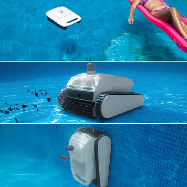 Conga Pooldroid 10000 TotalClean AquaSkater Robot limpiapiscinas para fondos, paredes, línea de flotación y superficie. Apto para superficies de hasta 300 m2. ScubaDriving Tech, limpieza ordenada. 150 minutos de autonomía. Filtro de alta eficiencia de 180 μm. Capacidad de 4 L. Boya para la limpieza de la superficie. Control APP y mando a distancia. 4 motores.