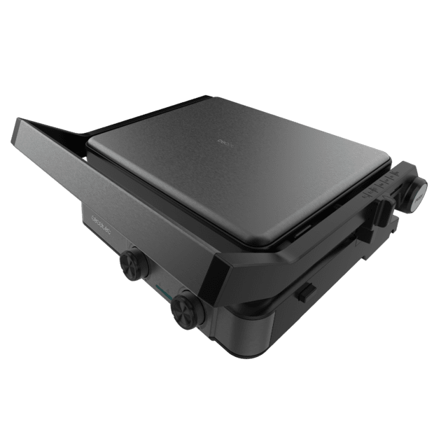 Rock’nGrill 2200 Dual Parrilla eléctrica de 2200 W con control de temperatura en cada plancha de forma independiente, placas reversibles  y apertura de 180º.