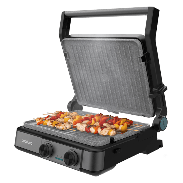 Rock’nGrill 2200 Dual Parrilla eléctrica de 2200 W con control de temperatura en cada plancha de forma independiente, placas reversibles  y apertura de 180º.