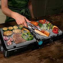 Rock’nGrill 2200 Dual Parrilla eléctrica de 2200 W con control de temperatura en cada plancha de forma independiente, placas reversibles  y apertura de 180º.