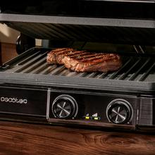 Rock’nGrill 2200 Dual Parrilla eléctrica de 2200 W con control de temperatura en cada plancha de forma independiente, placas reversibles  y apertura de 180º.