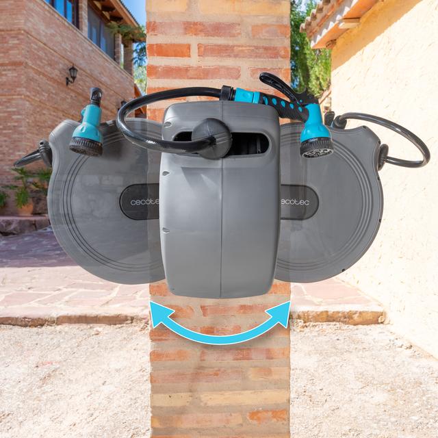 HydroShell 30 Tambor de manguera de 30m. SlowReturn Technology. Diseño portátil y ergonómica. Incluye boquilla simple y pistola pulverizadora de 8 funciones. Conexión universal 3in1.