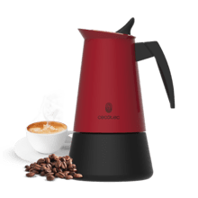 Piccolina 900 Red Cafetera italiana fabricada en acero inoxidable de alta calidad ideal para 2 tazas de café.