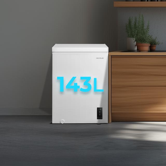 Bolero CoolMarket Chest 143P White E - Congelador Horizontal 143L, Cesta con asas, Control Electrónico LED, Muy Silencioso 37dB, UltraContact D-Cool, Dual Function, Puerta ZeroG (80º-30º), Fast Freezing y Diseño Compacto
