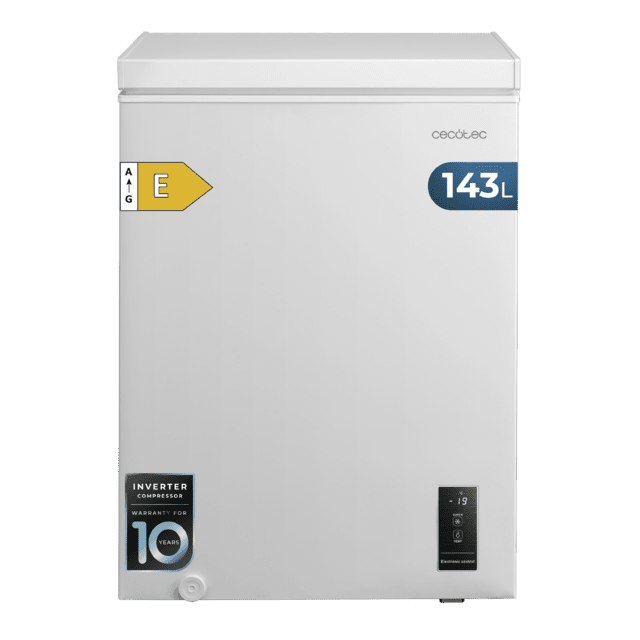 Bolero CoolMarket Chest 143P White E - Congelador Horizontal 143L, Cesta con asas, Control Electrónico LED, Muy Silencioso 37dB, UltraContact D-Cool, Dual Function, Puerta ZeroG (80º-30º), Fast Freezing y Diseño Compacto