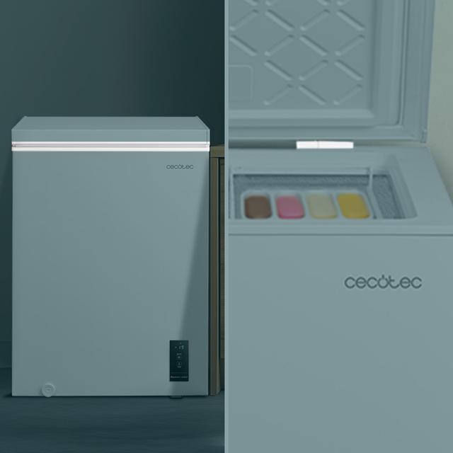 Bolero CoolMarket Chest 143P White E - Congelador Horizontal 143L, Cesta con asas, Control Electrónico LED, Muy Silencioso 37dB, UltraContact D-Cool, Dual Function, Puerta ZeroG (80º-30º), Fast Freezing y Diseño Compacto