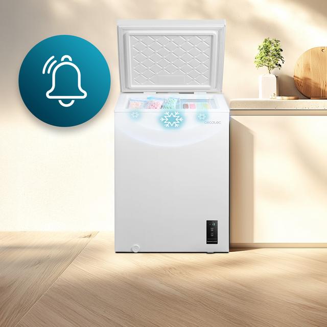Bolero CoolMarket Chest 143P White E - Congelador Horizontal 143L, Cesta con asas, Control Electrónico LED, Muy Silencioso 37dB, UltraContact D-Cool, Dual Function, Puerta ZeroG (80º-30º), Fast Freezing y Diseño Compacto