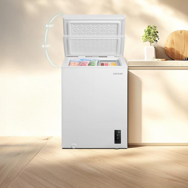 Bolero CoolMarket Chest 143P White E - Congelador Horizontal 143L, Cesta con asas, Control Electrónico LED, Muy Silencioso 37dB, UltraContact D-Cool, Dual Function, Puerta ZeroG (80º-30º), Fast Freezing y Diseño Compacto