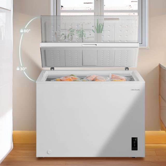 Bolero CoolMarket Chest 249P White E Cecotec - Congelador Horizontal 249L, Cesta con asas, Control Electrónico LED, UltraContact D-Cool, Dual Function, Puerta ZeroG (80º-30º), Fast Freezing y Diseño Compacto