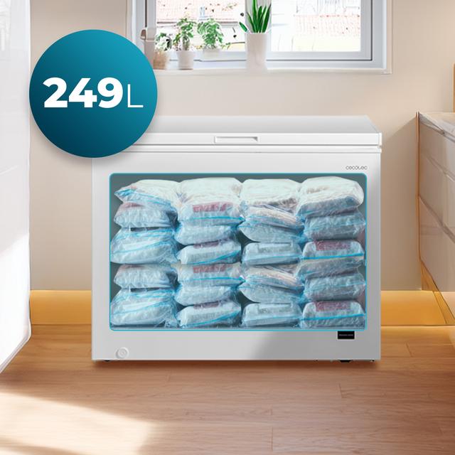 Bolero CoolMarket Chest 249P White E Cecotec - Congelador Horizontal 249L, Cesta con asas, Control Electrónico LED, UltraContact D-Cool, Dual Function, Puerta ZeroG (80º-30º), Fast Freezing y Diseño Compacto