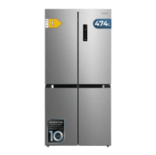 Bolero CoolMarket 4D 474 Inox E Frigorífico 4 puertas inox con una gran capacidad de 474 L, 177,5 cm de alto y 83,3 cm de ancho, cajón temperatura variable, apertura puerta 90º y compresor Inverter Plus. Además, es ultra silencioso (35 dB) y cuenta con distintos modos como Fast Cooling y Fast Freezing, así como sistemas como MultiAirFlow, sensores de temperatura y Total NoFrost.