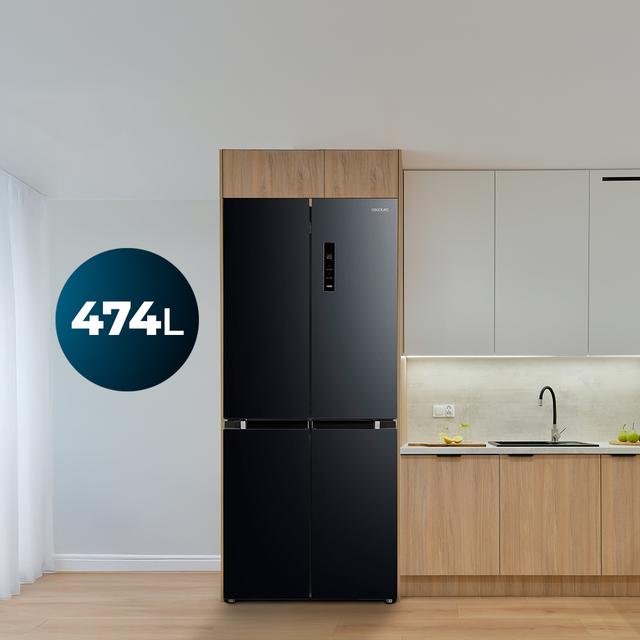 Bolero CoolMarket 4D 474 Inox E Frigorífico 4 puertas inox con una gran capacidad de 474 L, 177,5 cm de alto y 83,3 cm de ancho, cajón temperatura variable, apertura puerta 90º y compresor Inverter Plus. Además, es ultra silencioso (35 dB) y cuenta con distintos modos como Fast Cooling y Fast Freezing, así como sistemas como MultiAirFlow, sensores de temperatura y Total NoFrost.