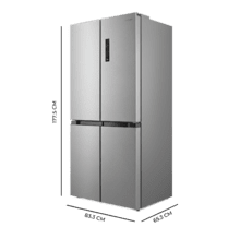 Bolero CoolMarket 4D 474 Inox E Frigorífico 4 puertas inox con una gran capacidad de 474 L, 177,5 cm de alto y 83,3 cm de ancho, cajón temperatura variable, apertura puerta 90º y compresor Inverter Plus. Además, es ultra silencioso (35 dB) y cuenta con distintos modos como Fast Cooling y Fast Freezing, así como sistemas como MultiAirFlow, sensores de temperatura y Total NoFrost.