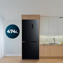 Bolero CoolMarket 4D 474 Dark E Frigorífico 4 puertas inox negro con una gran capacidad de 474 L, 177,5 cm de alto y 83,3 cm de ancho, cajón temperatura variable, apertura puerta 90º y compresor Inverter Plus. Además, es ultra silencioso (35 dB) y cuenta con distintos modos como Fast Cooling y Fast Freezing, así como sistemas como MultiAirFlow, sensores de temperatura y Total NoFrost.