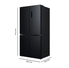 Bolero CoolMarket 4D 474 Dark E Frigorífico 4 puertas inox negro con una gran capacidad de 474 L, 177,5 cm de alto y 83,3 cm de ancho, cajón temperatura variable, apertura puerta 90º y compresor Inverter Plus. Además, es ultra silencioso (35 dB) y cuenta con distintos modos como Fast Cooling y Fast Freezing, así como sistemas como MultiAirFlow, sensores de temperatura y Total NoFrost.