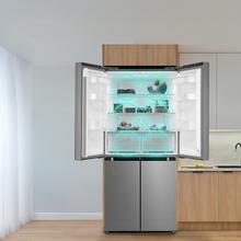 Bolero CoolMarket 4D 474 Dark E Frigorífico 4 puertas inox negro con una gran capacidad de 474 L, 177,5 cm de alto y 83,3 cm de ancho, cajón temperatura variable, apertura puerta 90º y compresor Inverter Plus. Además, es ultra silencioso (35 dB) y cuenta con distintos modos como Fast Cooling y Fast Freezing, así como sistemas como MultiAirFlow, sensores de temperatura y Total NoFrost.