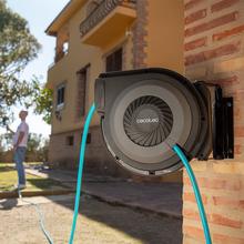 HydroShell 100 Pro Carrete de manguera de 10m. Enrollador automático con SlowReturn y Smooth Technology. Diseño portátil y ergonómico. Incluye pistola pulverizadora con tanque para jabón y 8 funciones.