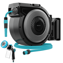 HydroShell 200 Pro Carrete de manguera de 20m. Enrollador automático con SlowReturn y Smooth Technology. Diseño portátil y ergonómico. Incluye pistola pulverizadora con tanque para jabón y 8 funciones.