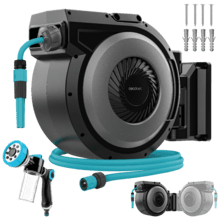 HydroShell 200 Pro Carrete de manguera de 20m. Enrollador automático con SlowReturn y Smooth Technology. Diseño portátil y ergonómico. Incluye pistola pulverizadora con tanque para jabón y 8 funciones.