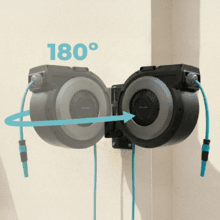 HydroShell 300 Pro 30 m langer Wasserschlauchaufroller. Automatischer Aufroller mit SlowReturn- und Smooth‑Technologie. Tragbares und ergonomisches Design. Inklusive Sprühpistole mit integriertem Reinigungsmitteltank und 8 Sprühfunktionen.