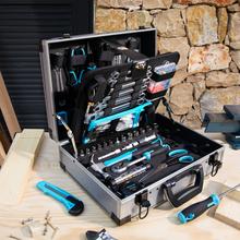 ToolBox 8000 Pro Maletín de herramientas aluminio con 380 piezas. Incluye todo tipo de herramientas, incluso llaves de carraca y llaves fijas, para trabajos del hogar como carpintería, fontanería, electricidad, mecánica y más.
