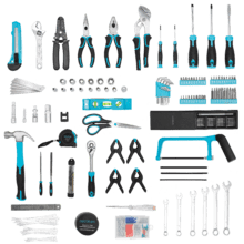 ToolBox 8000 Pro Maletín de aluminio con 380 piezas. Incluye todo tipo de herramientas, incluso llaves de carraca y llaves fijas, para trabajos del hogar como carpintería, fontanería, electricidad, mecánica y más.